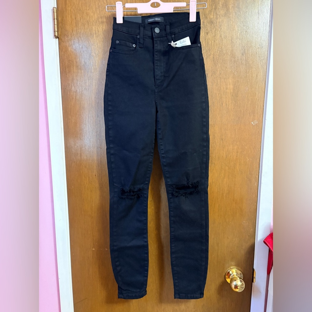 Nobody Denim Black Distressed Super High Waisted Skinny Jeans